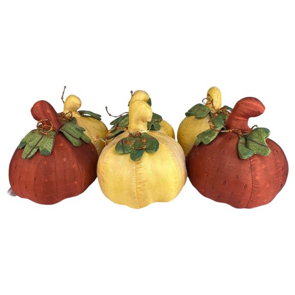 Pier 1 Import Fabric Pumpkin Set of 6 Autumn Harvest Decor Halloween Rust Yellow - Picture 2 of 12